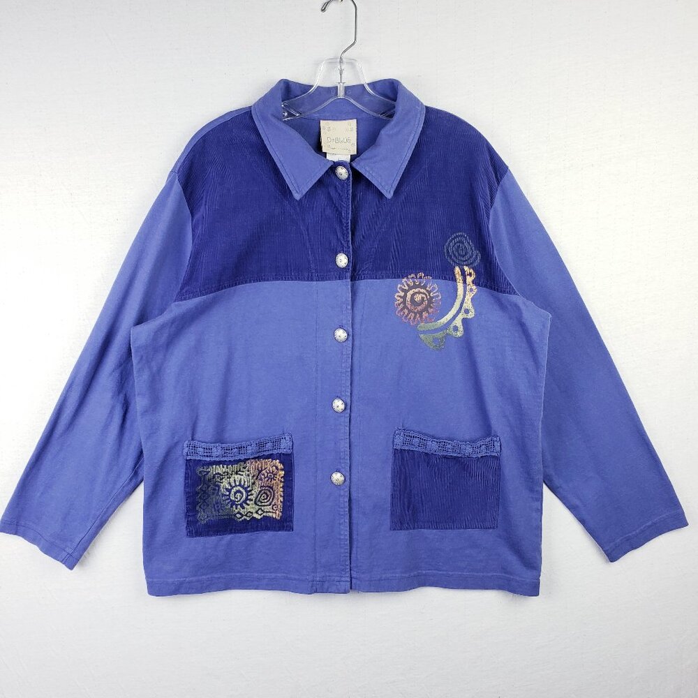 Vintage D Blue Jacket Art-to-Wear Southwestern Artsy Lagenlook Oversized size L